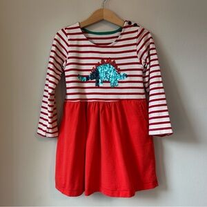 Girl’s Red Striped Color Changing Sequin Dinosaur Appliqué Dress Size 5